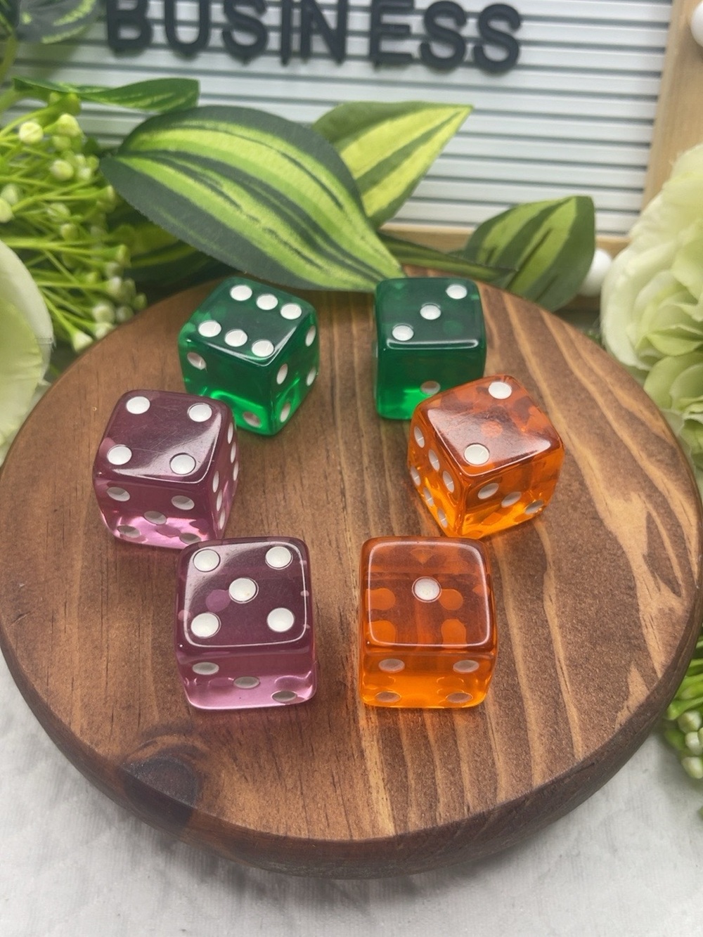 Lot of 6 Large Translucent Dice Oversized Green Purple Orange Game Decor D6 3/4”